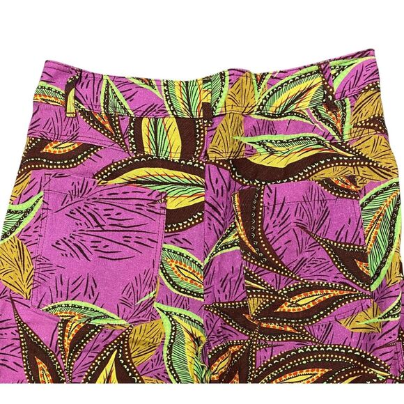 ZARA Purple Multicolor Tropical Printed Linen Hi Rise Ankle Pants Sz MEDIUM - Picture 4 of 6